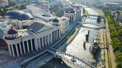 Aerial view of Macedonia square in Skopje city